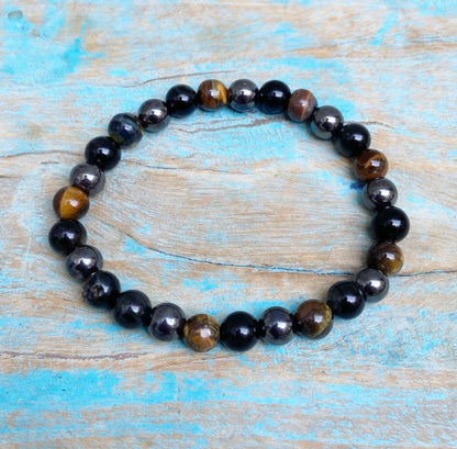 Bracelet Hematite, Tiger's Eye and Obsidian "Triple Protection"