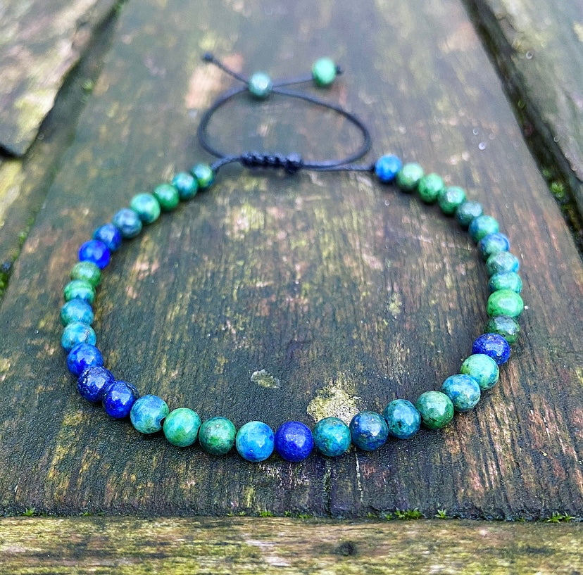 Verstelbaar Chrysocolla & Lapis Lazuli armbandje "Energie & Eigenwaarde"