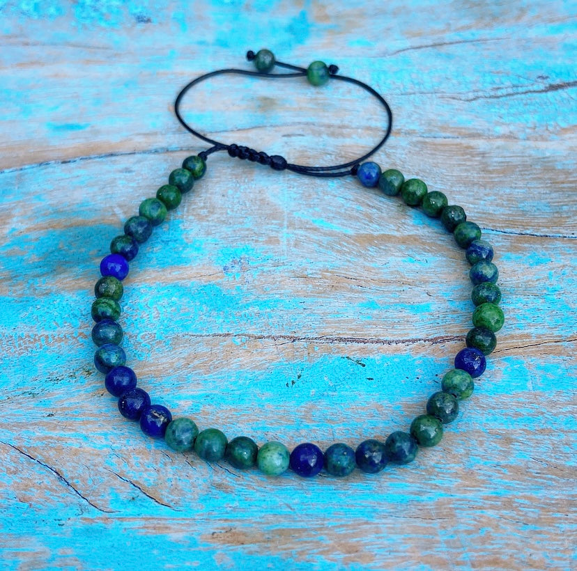 Verstelbaar Chrysocolla & Lapis Lazuli armbandje "Energie & Eigenwaarde"