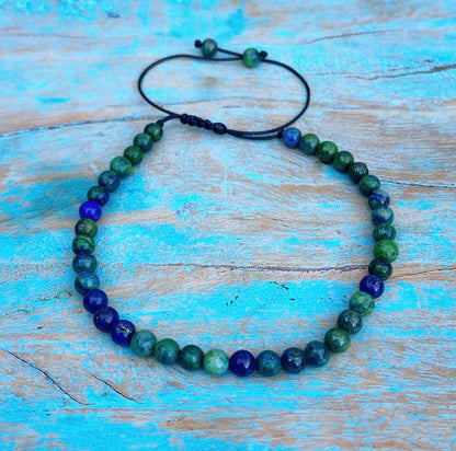 Verstelbaar Chrysocolla & Lapis Lazuli armbandje "Energie & Eigenwaarde"