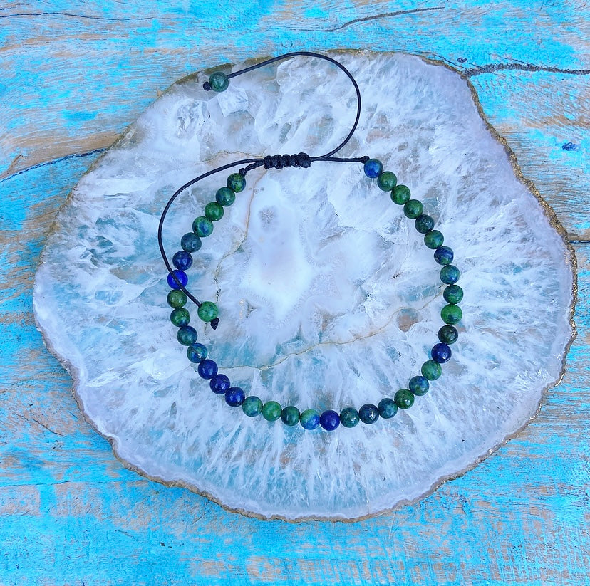 Verstelbaar Chrysocolla & Lapis Lazuli armbandje "Energie & Eigenwaarde"