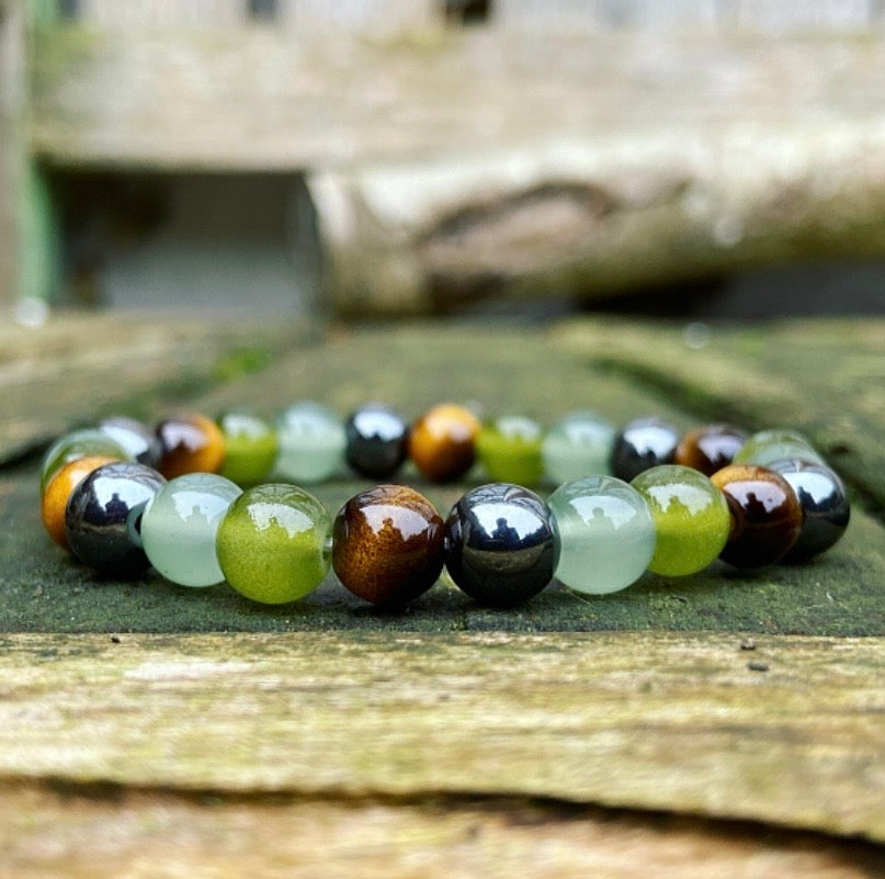 Armband Hematiet, Tijgeroog, Aventurijn en Jade "Ruimte maken voor iets nieuws"