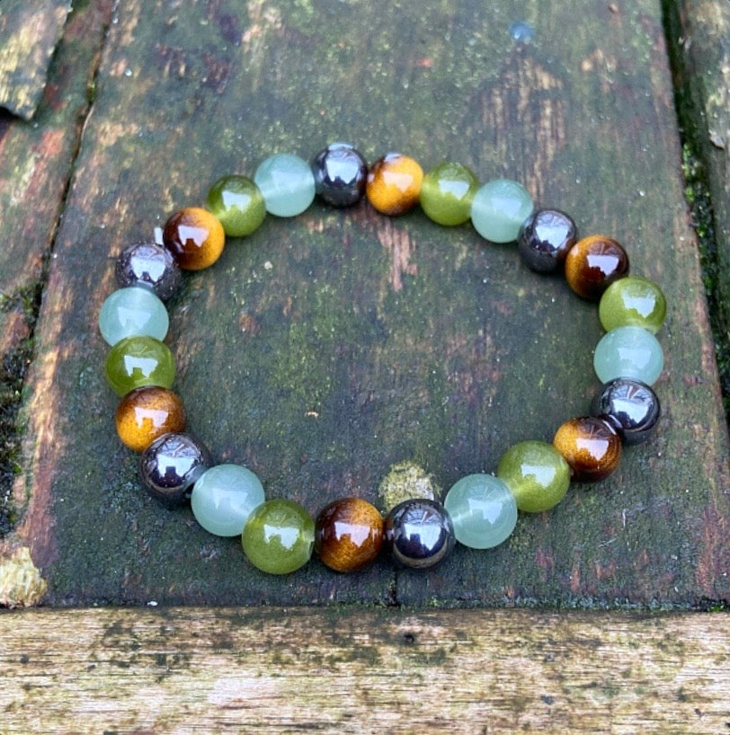 Armband Hematiet, Tijgeroog, Aventurijn en Jade "Ruimte maken voor iets nieuws"