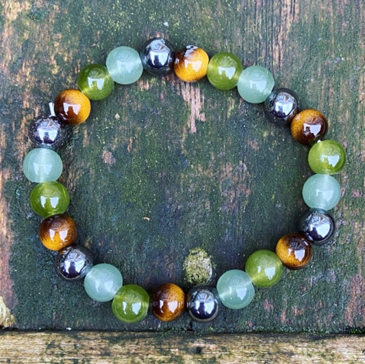 Armband Hematiet, Tijgeroog, Aventurijn en Jade "Ruimte maken voor iets nieuws"