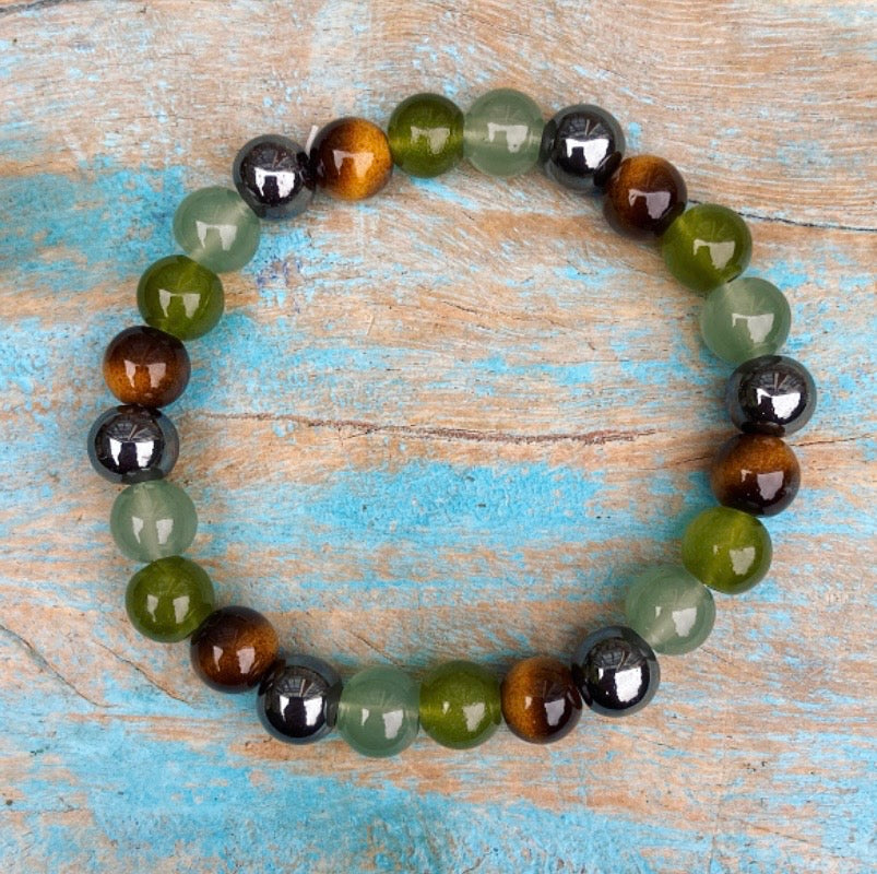 Armband Hematiet, Tijgeroog, Aventurijn en Jade "Ruimte maken voor iets nieuws"