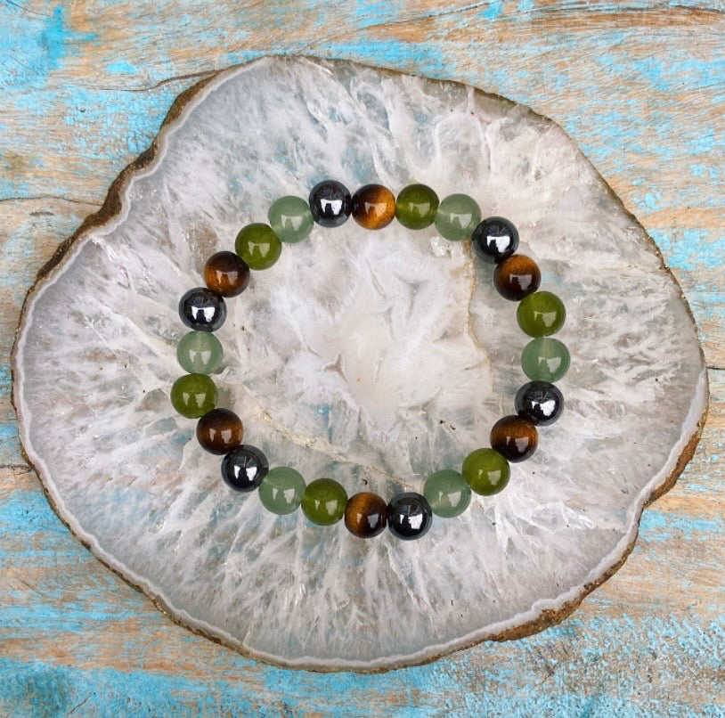 Armband Hematiet, Tijgeroog, Aventurijn en Jade "Ruimte maken voor iets nieuws"