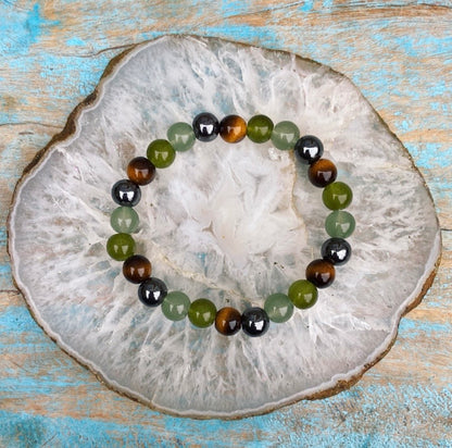 Armband Hematiet, Tijgeroog, Aventurijn en Jade "Ruimte maken voor iets nieuws"