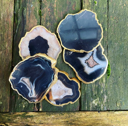 Onderzetter van zwarte agaat "Innerlijke Rust"