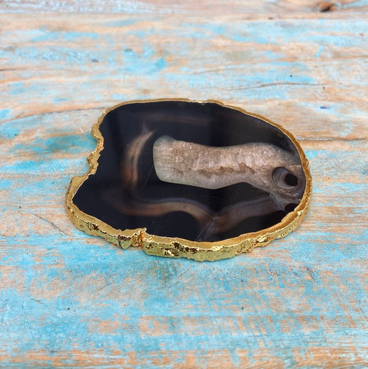 Onderzetter van zwarte agaat "Innerlijke Rust"