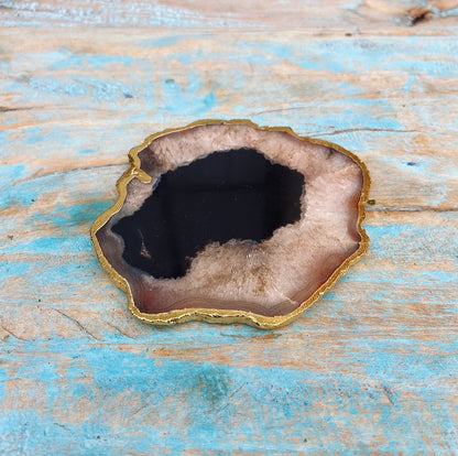 Onderzetter van zwarte agaat "Innerlijke Rust"