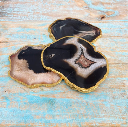 Onderzetter van zwarte agaat "Innerlijke Rust"