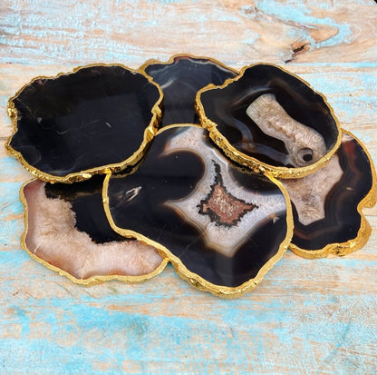 Onderzetter van zwarte agaat "Innerlijke Rust"