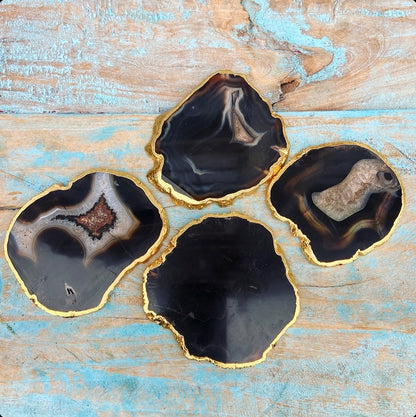 Onderzetter van zwarte agaat "Innerlijke Rust"