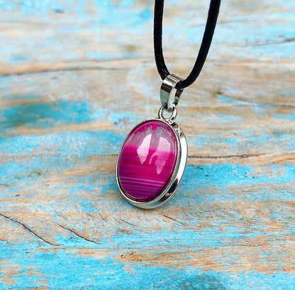 Roze agaat hanger "Emotioneel Evenwicht"