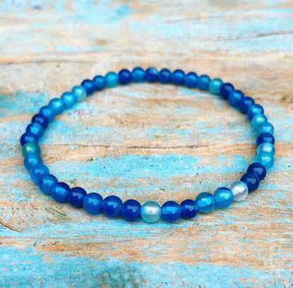 Blauwe agaat armbandje "EIGENWAARDE"