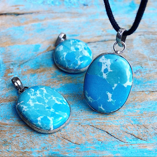 Blauwe Sediment Jaspis hanger "Het Anker"
