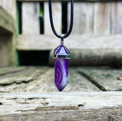 Dubbelpunt hanger Paarse Agaat "Mindfulness"