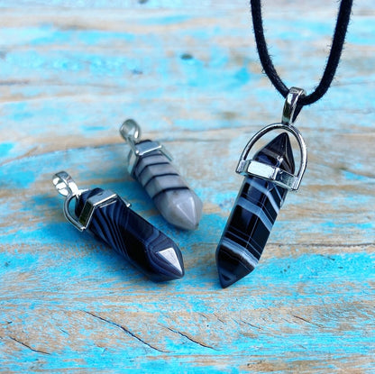 Double point pendant Black Agate "Inner Peace"