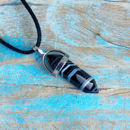 Double point pendant Black Agate "Inner Peace"