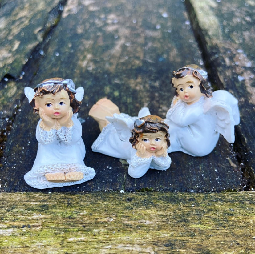 Drie engeltjes in geschenkzakje "Gezondheid, bescherming, geluk"