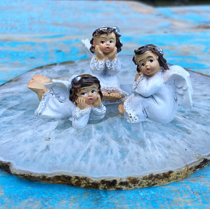 Drie engeltjes in geschenkzakje "Gezondheid, bescherming, geluk"