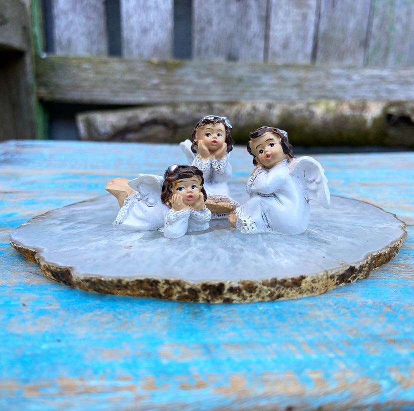 Drie engeltjes in geschenkzakje "Gezondheid, bescherming, geluk"
