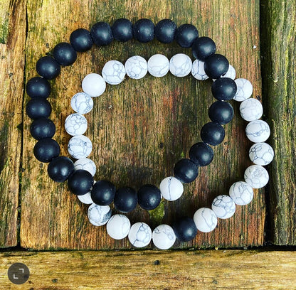 Armbanden Set Howliet en Lavasteen "Yin & Yang in Balans"