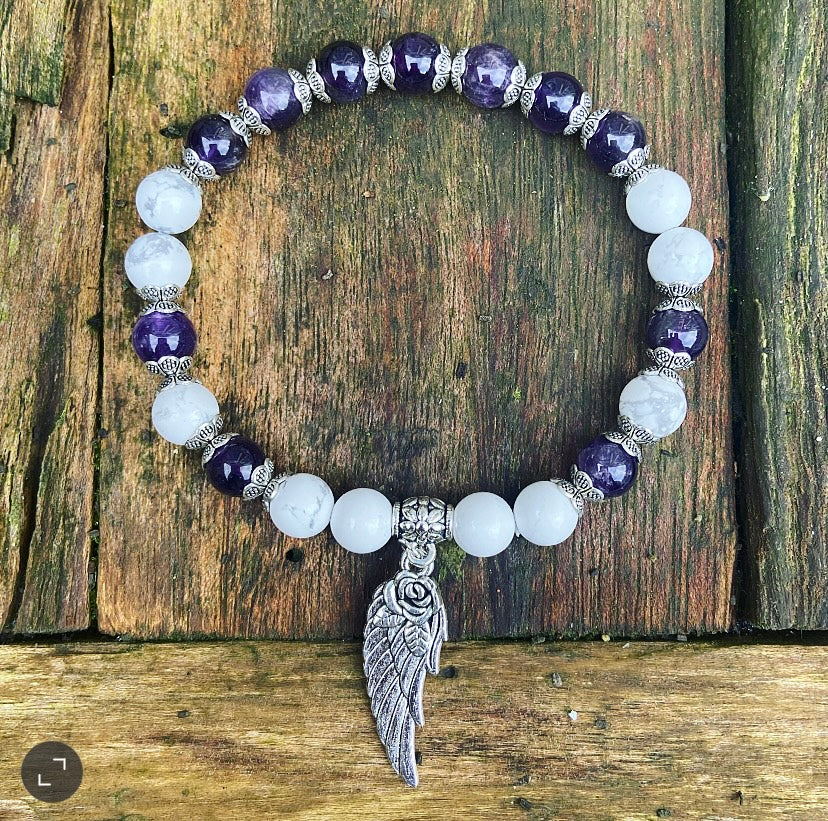 Lucky Charm Bracelet Amethyst &amp; Howlite "Wisdom &amp; Intuition"