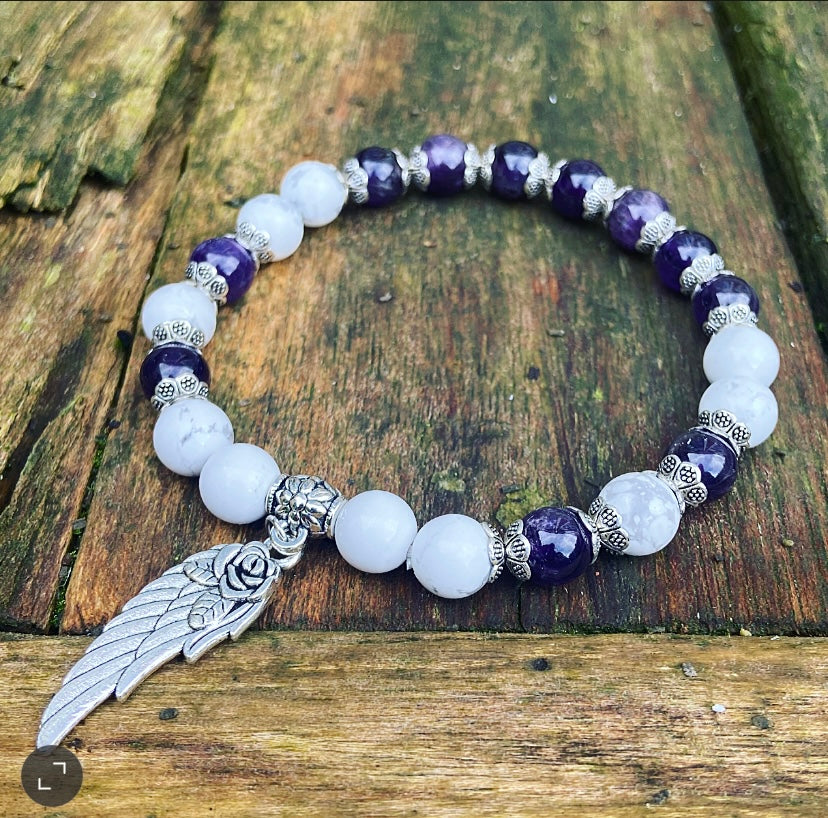 Lucky Charm Bracelet Amethyst &amp; Howlite "Wisdom &amp; Intuition"
