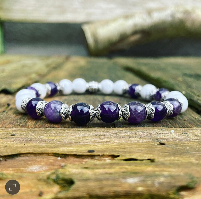 Lucky Charm Bracelet Amethyst &amp; Howlite "Wisdom &amp; Intuition"