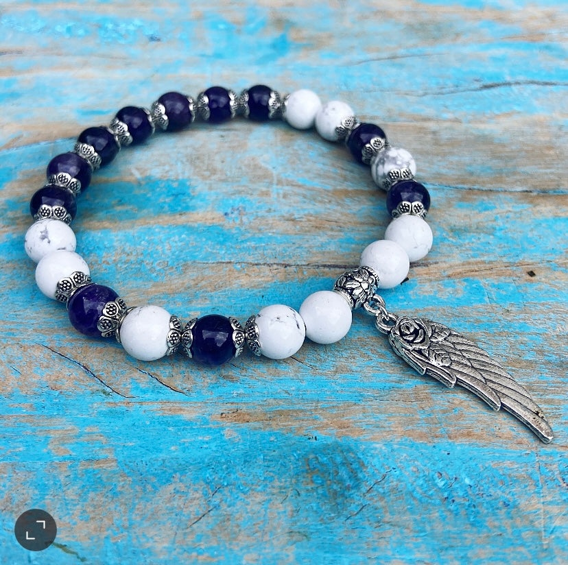 Lucky Charm Bracelet Amethyst &amp; Howlite "Wisdom &amp; Intuition"
