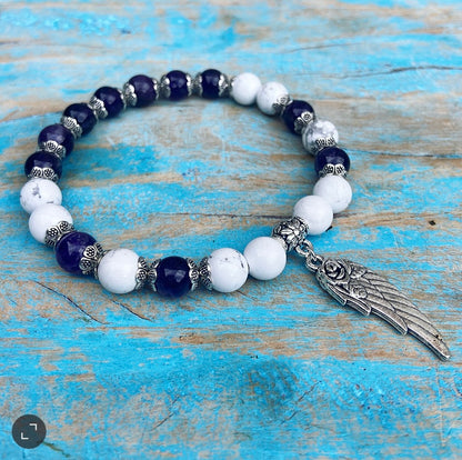 Lucky Charm Bracelet Amethyst &amp; Howlite "Wisdom &amp; Intuition"