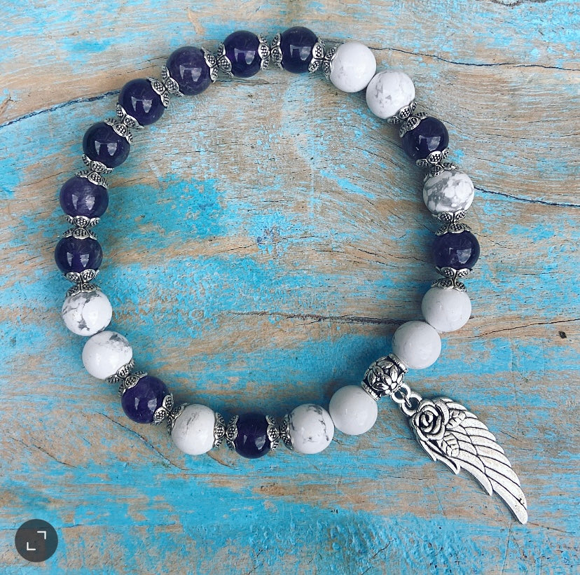 Lucky Charm Bracelet Amethyst &amp; Howlite "Wisdom &amp; Intuition"