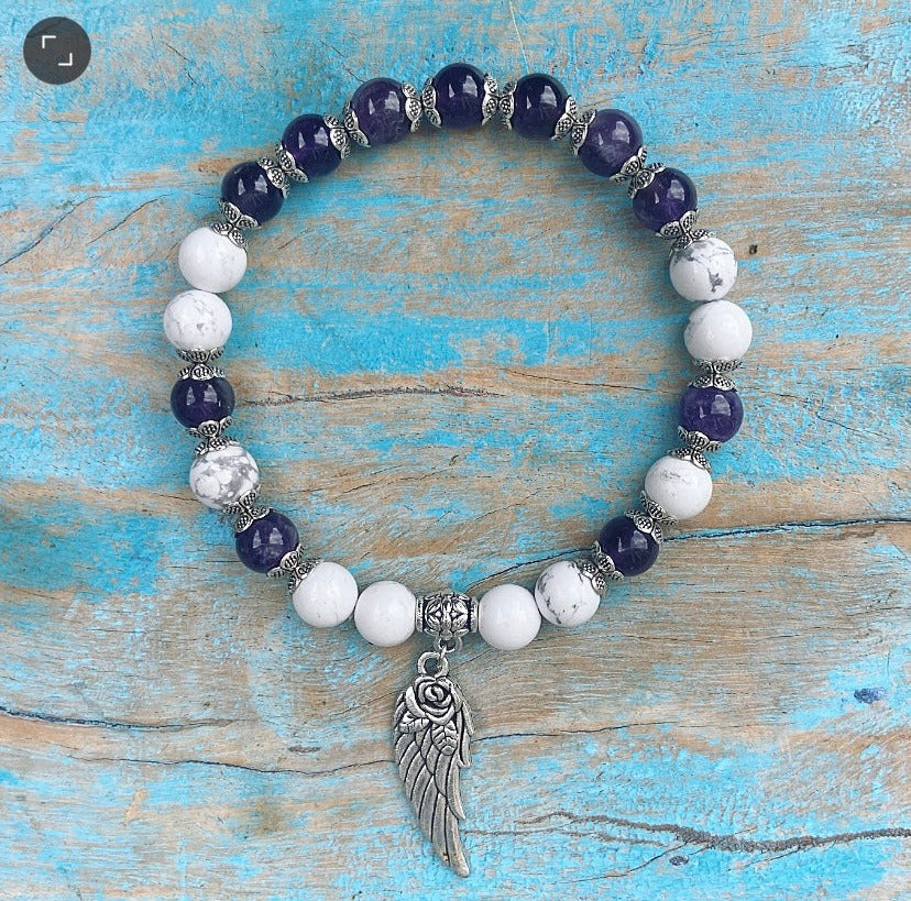 Lucky Charm Bracelet Amethyst &amp; Howlite "Wisdom &amp; Intuition"