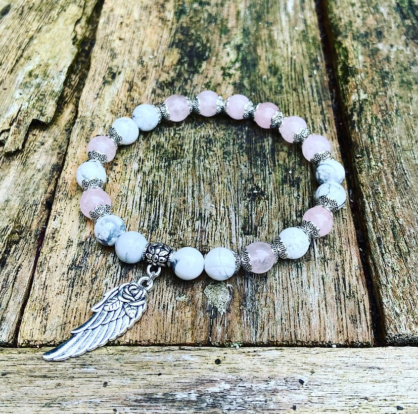 Lucky Charm Bracelet Rose Quartz &amp; Howlite "Contact your Guide"