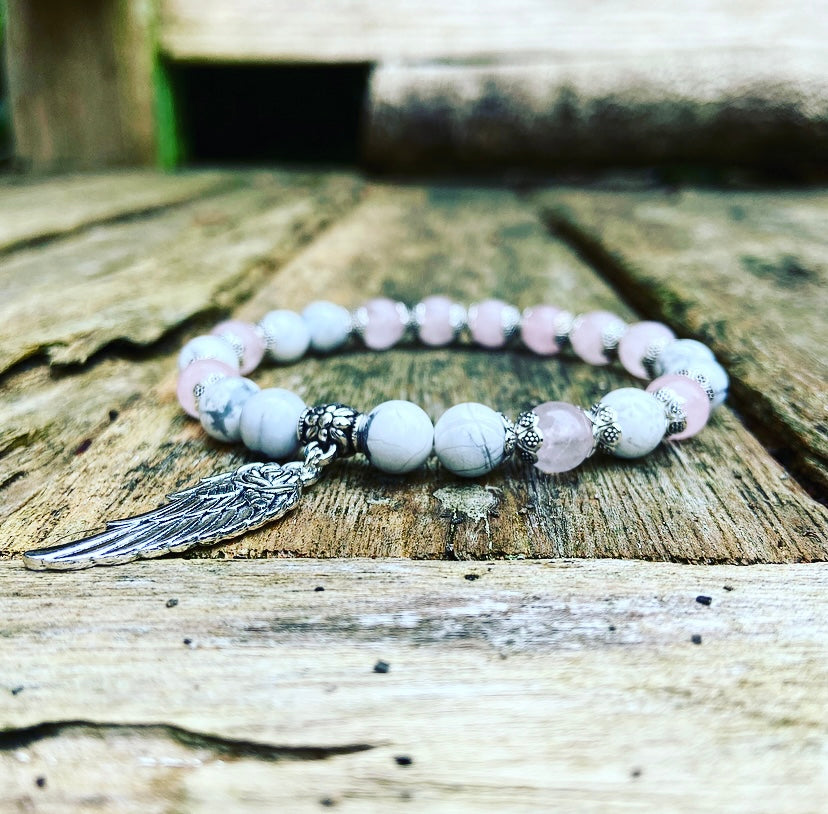Lucky Charm Bracelet Rose Quartz &amp; Howlite "Contact your Guide"