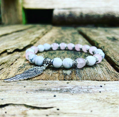 Lucky Charm Bracelet Rose Quartz &amp; Howlite "Contact your Guide"