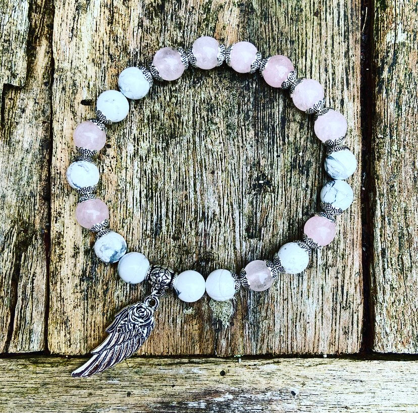 Lucky Charm Bracelet Rose Quartz &amp; Howlite "Contact your Guide"