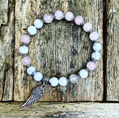 Lucky Charm Bracelet Rose Quartz &amp; Howlite "Contact your Guide"