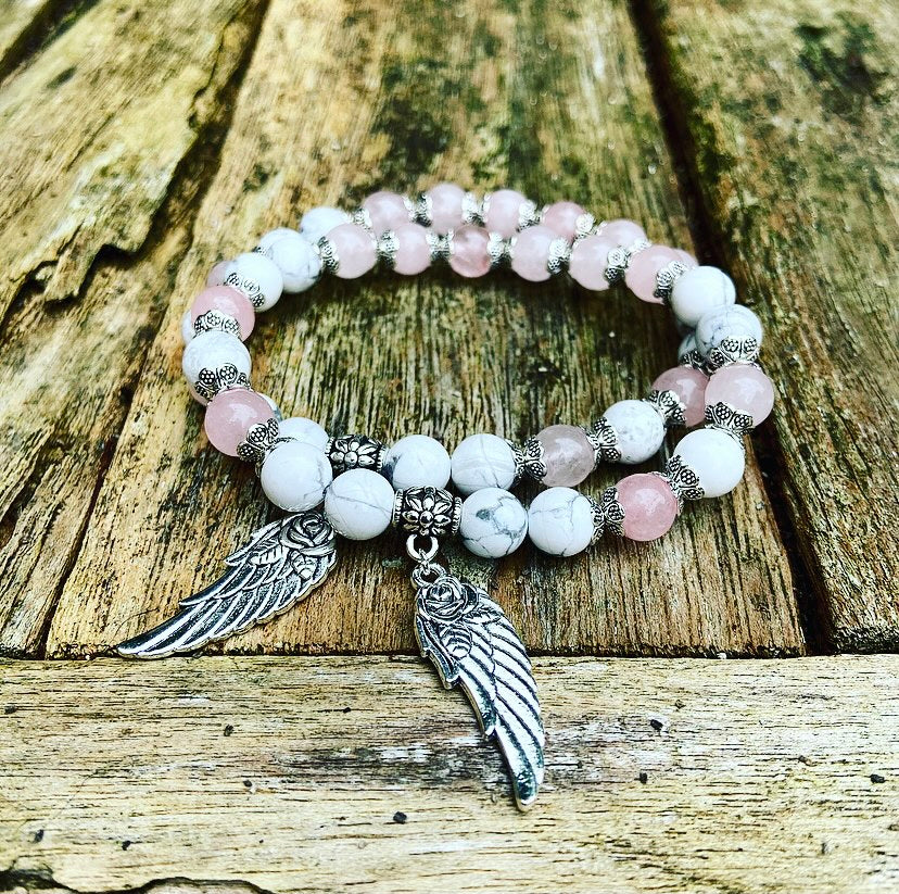 Lucky Charm Bracelet Rose Quartz &amp; Howlite "Contact your Guide"