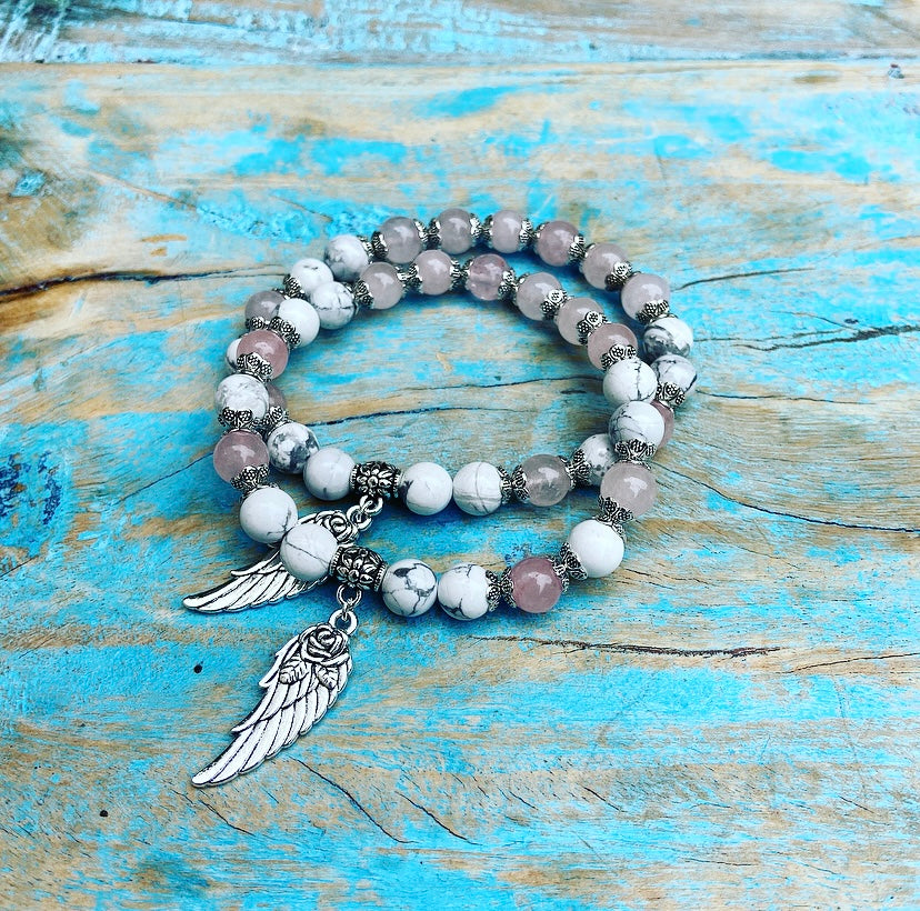 Lucky Charm Bracelet Rose Quartz &amp; Howlite "Contact your Guide"