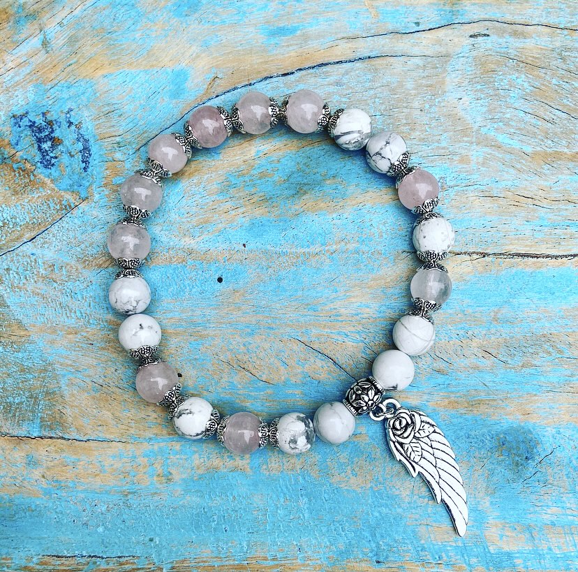 Lucky Charm Bracelet Rose Quartz &amp; Howlite "Contact your Guide"