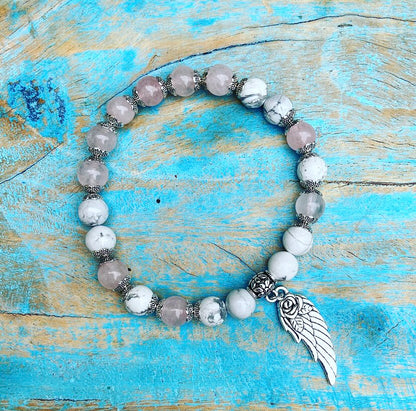 Lucky Charm Bracelet Rose Quartz &amp; Howlite "Contact your Guide"