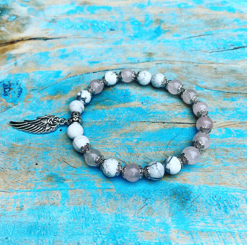 Lucky Charm Bracelet Rose Quartz &amp; Howlite "Contact your Guide"