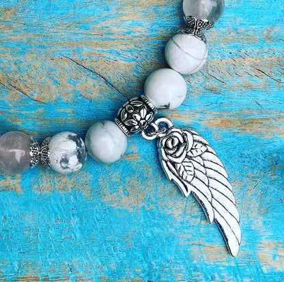 Lucky Charm Bracelet Rose Quartz &amp; Howlite "Contact your Guide"
