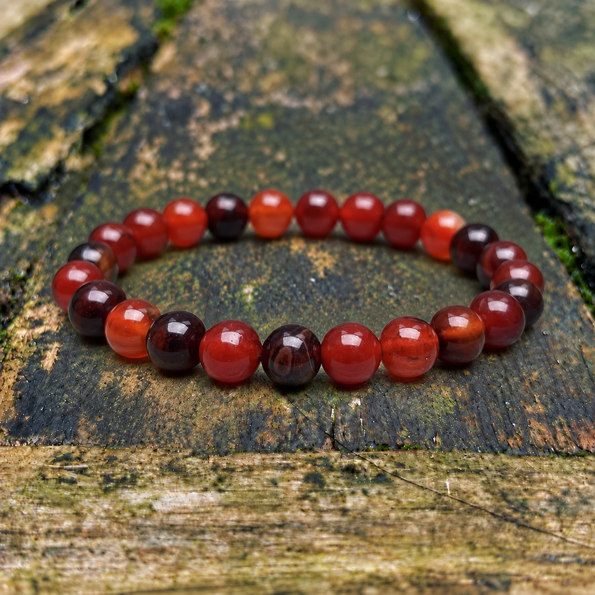 Rood-oranje Agaat armband "Het vuur blijft branden"