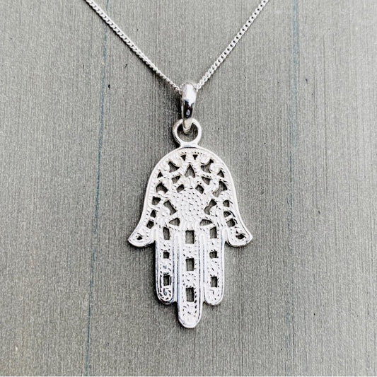 Zilveren hanger "Hamsa, de Helpende Hand"
